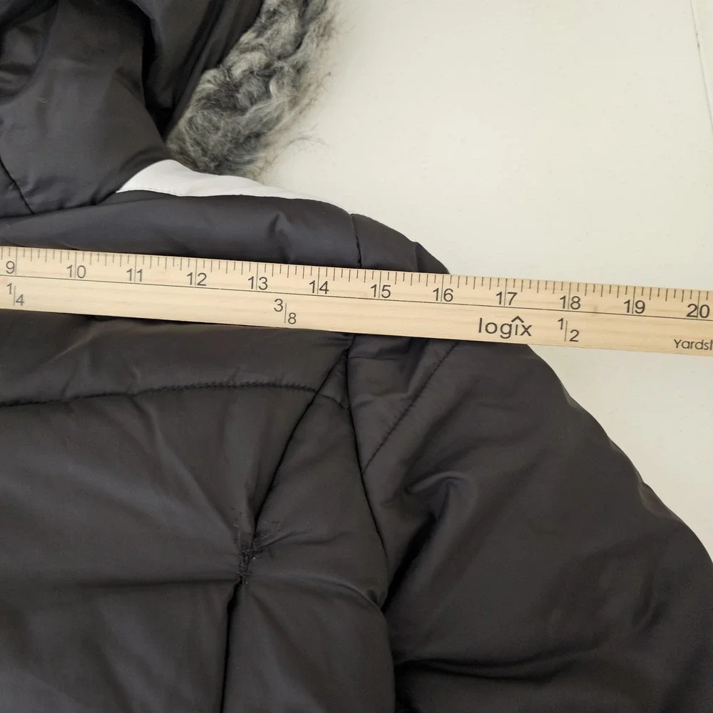 Calvin Klein Jeans Puffer Jacket Girls 12/14 Black‎ Faux Fur Hood Fleece Lined